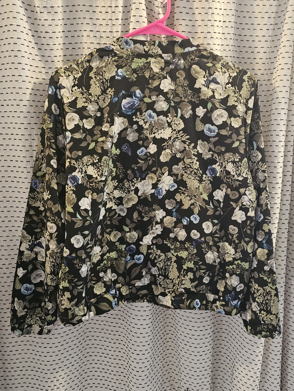 Christopher & Banks Black Floral Bomber Jacket with Blue and Green Blooms - Picture 6 of 6